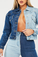 Blue Splice Two Tone Denim Jacket - Beula