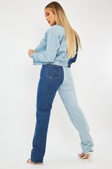 Blue Splice Two Tone Straight Jeans - Aaisha