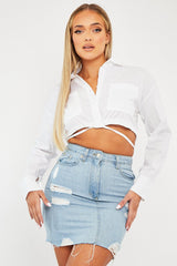 White Cropped Wrap Around Shirt - Janeva