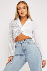 White Splice Stripe Wrap Shirt - Brenna