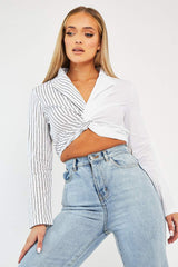 White Splice Stripe Wrap Shirt - Brenna