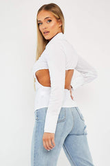 White Backless Cut Out Shirt - Maja
