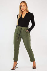 Khaki Piping Detail Woven Trouser - Laila