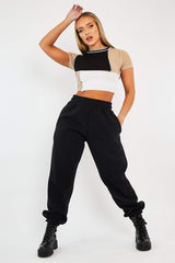 Camel Multi Contrast Stitch Panel Crop Top - Desire