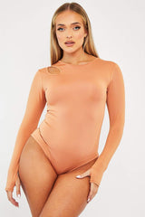Orange Keyhole Cut Out Slinky Bodysuit - Elidia