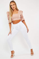 Nude Square Neck Open Back Crop Top - Faisa