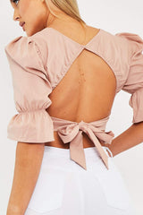 Nude Square Neck Open Back Crop Top - Faisa