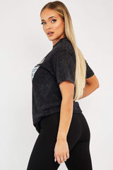 Black Acid Wash Wing Printed T-shirt - Itzia