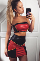 Red Black and Mustard PU Co-ord Set - Skye