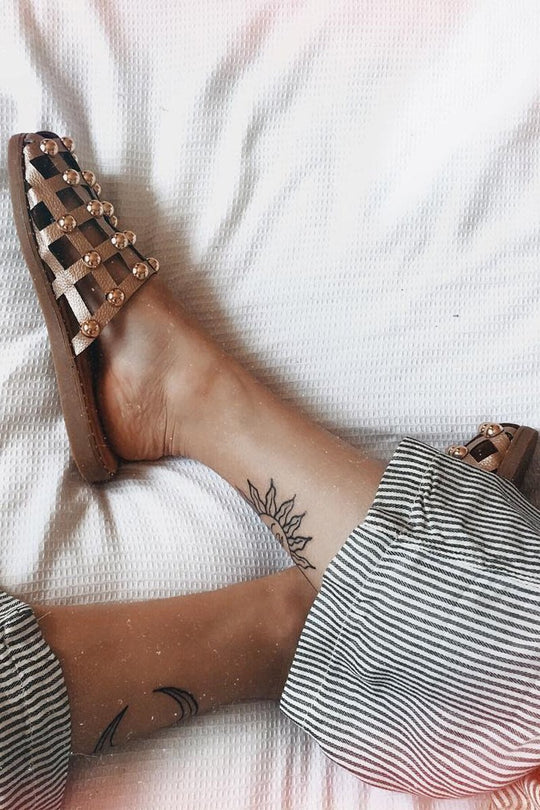 Rose Gold Caged Studded Backless Sandal - Bryla