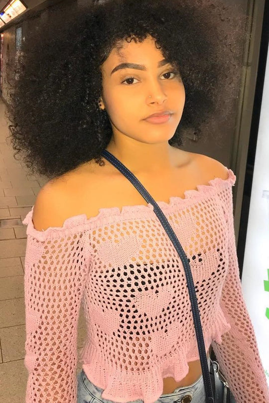 Lilac Bardot Ruffle Hem Crochet Top - Byrdie