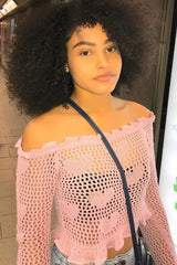 Lilac Bardot Ruffle Hem Crochet Top - Byrdie