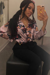 Rose Flower Print Plunge Satin Bodysuit - Madelynn