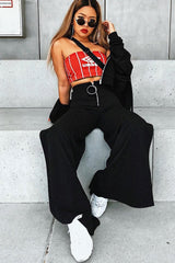 Black Zip Front High Waisted Flare Trousers - Gerta