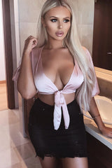 Nude Satin Tie Crop Top - Alara