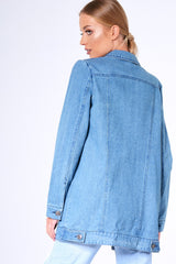 Blue Denim Embroidered Oversized Jacket - Helena