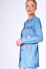 Blue Denim Embroidered Oversized Jacket - Helena