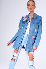 Blue Denim Embroidered Oversized Jacket - Helena
