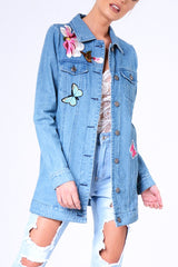 Blue Denim Embroidered Oversized Jacket - Helena