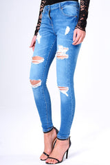 Blue Ripped Skinny Denim Jeans - Codey