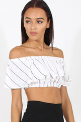 White Stripe Bardot Crop Top - Ciara