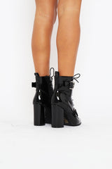 Black Patent Buckle Pointed Boots - Canyon