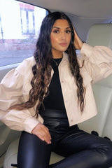 Stone Faux Leather Cropped Shacket - Ivyana