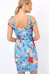 Blue Floral Cross Over Strap Dress - Briony