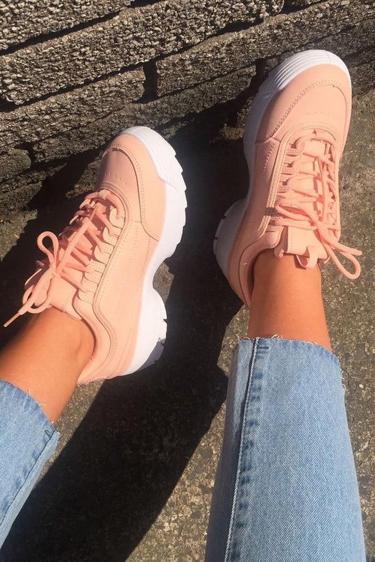 Pink Chunky Lace Up Trainers - Aaniya