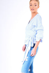 Blue Stripe Wrap Around Tie Waist Top - Rhona