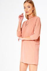 Pink Ribbed Choker Cross Strap Mini Dress - Meghann