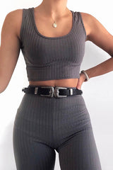 Grey Rib Crop Top Leggings Co-Ord - Elenah