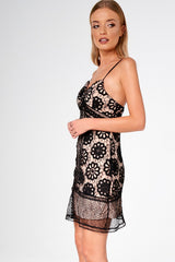 Black And Nude Crochet Dress - Patricia