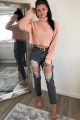 Pink Rib Knit Roll Neck Jumper - Brinna