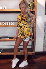 Yellow Leopard Print Satin Shirt - Ivani