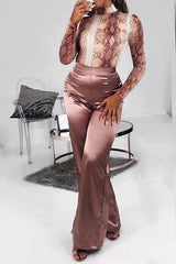 Mocha Satin Wide Leg Trousers - Tisha