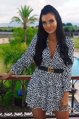 Blue Leopard Print Long Sleeved Ruffle Dress - Clarity