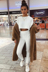 Cream Cable Knit Batwing Jumper Loungwear Set - Janea