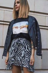 Zebra Print Frill Tie Front Mini Skirt - Daizee