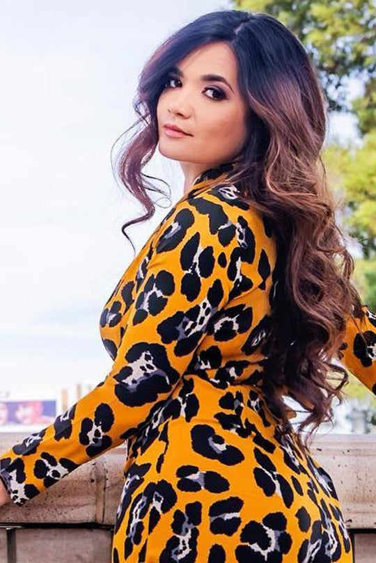 Yellow Leopard Long Sleeve Plunge Playsuit - Kailaya