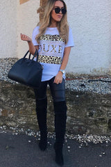 White Leopard Print Luxe Slogan T-Shirt - Cayleigh