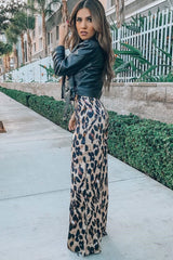 Leopard Satin High Waist Wide Leg Trousers - Juliana
