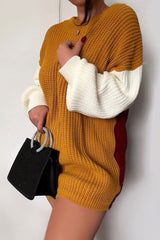 Mustard Colour Block Jumper Dress - Karrie