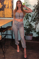 Mustard Houndstooth Crop Top Cuffed Trousers Co-Ord - Kila