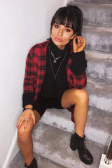 Red Black Check Longline Blazer - Wrenn