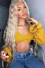 Mustard Plunge Sleeve Detail Crop Jumper - Ivree