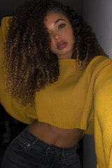 Mustard Cropped Batwing Jumper - Carmin