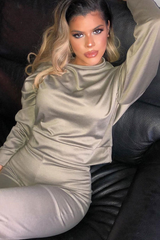 Khaki Sweatshirt Slim Jogger Tracksuit - Erieanna