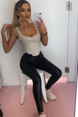 Black PU High Waisted Leggings - Emra