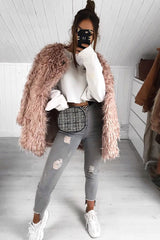 Pink Shaggy Faux Fur Coat - Evalina